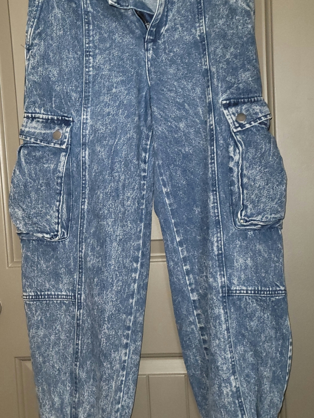 Acid Wash Blue Cargo Jeans
